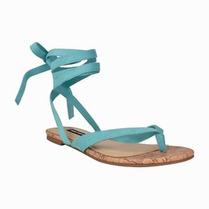 Nine West Tiedup Ankle Wrap Flat Sandals - Light Blue - Ireland (CD4068135)